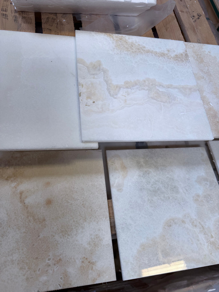 White Onyx Vanilla Onyx cross-cut 12x12 polished marble tile
