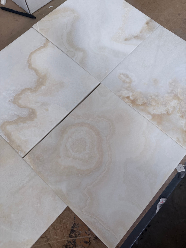Polished White Onyx Vanilla Cross-Cut 12x12 Marble Tile
