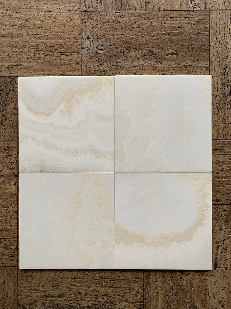 White Onyx Vanilla Onyx Cross-Cut 12x12 Polished Marble Coaster Set