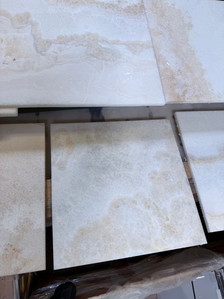 White Onyx Vanilla Onyx Cross-Cut 12x12 polished marble tile