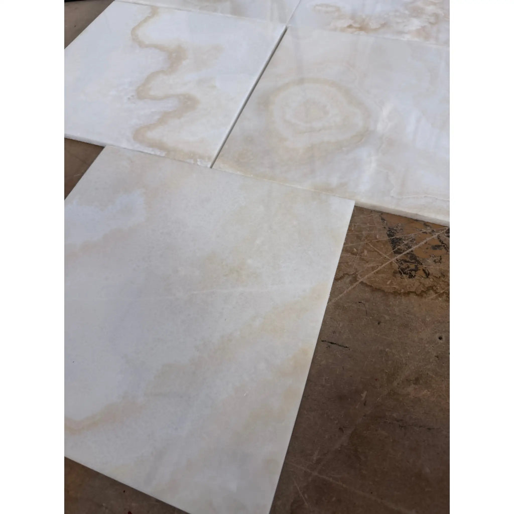 White Onyx Vanilla Onyx Cross-Cut 12x12 Polished Marble Coaster Set