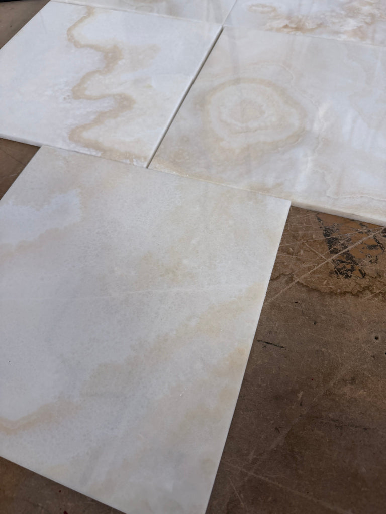 White Onyx Vanilla Onyx Cross-Cut 12x12 Polished Marble Coaster Set