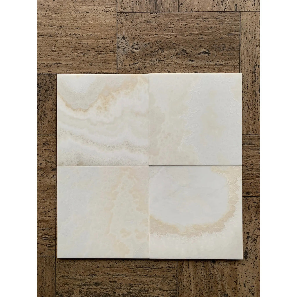White Onyx Vanilla Onyx Cross-Cut 12x12 Polished Marble Coaster Set