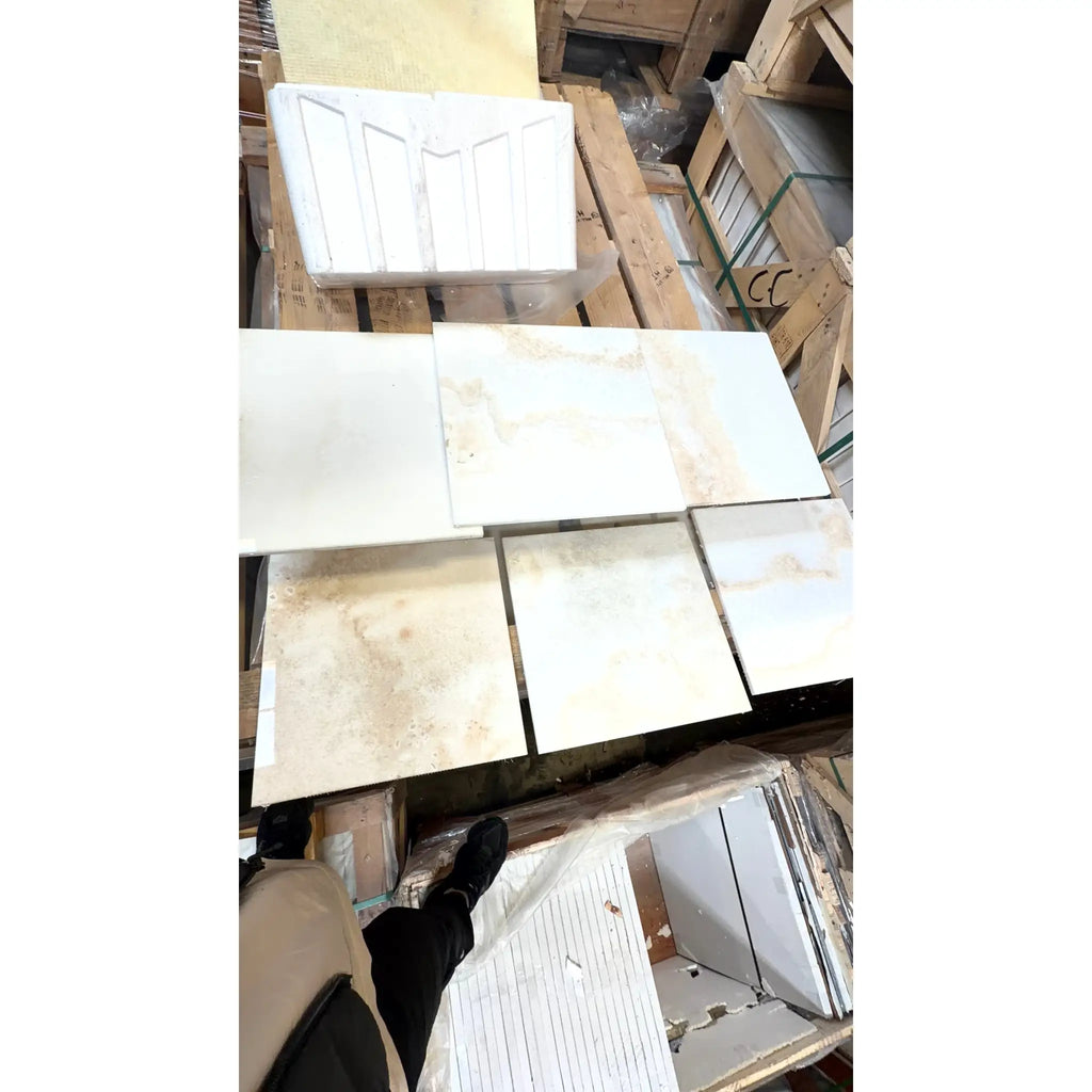 White Onyx Vanilla Onyx cross-cut 12x12 polished marble tiles on pallets