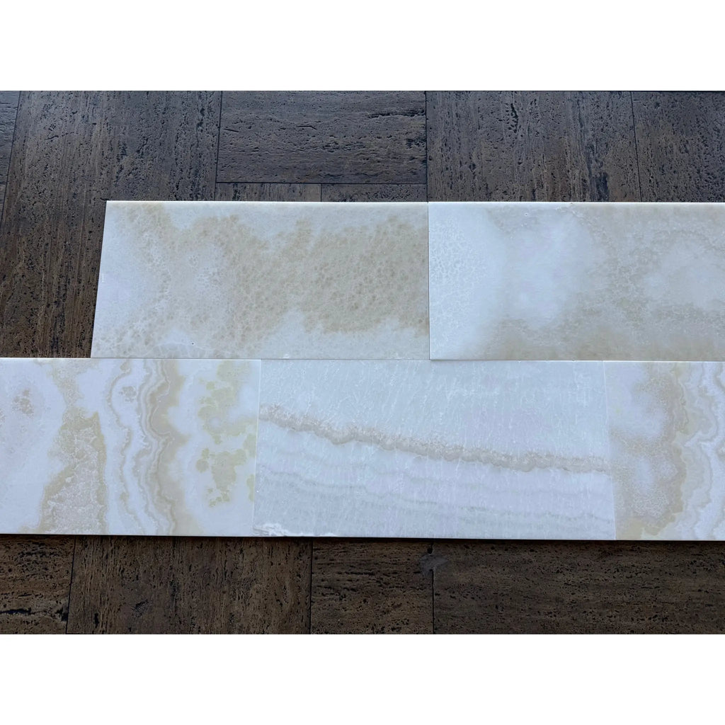 White Onyx Vanilla Onyx cross-cut 12x24 marble polished tile