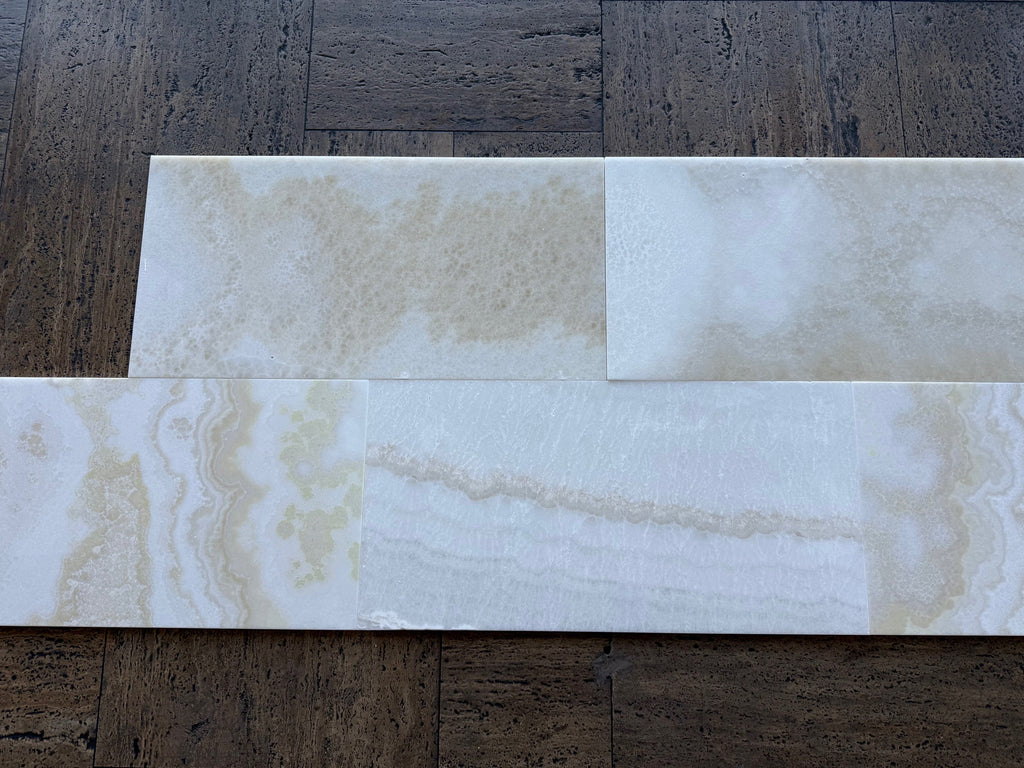 White Onyx Vanilla Onyx cross-cut 12x24 marble polished tile
