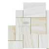 Cream-colored marble tile arrangement of White Onyx Bianco-Vanilla mosaic pattern
