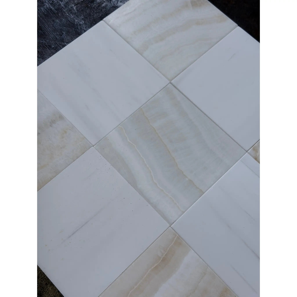 White Onyx Vanilla Onyx vein-cut 12x12 polished marble tile
