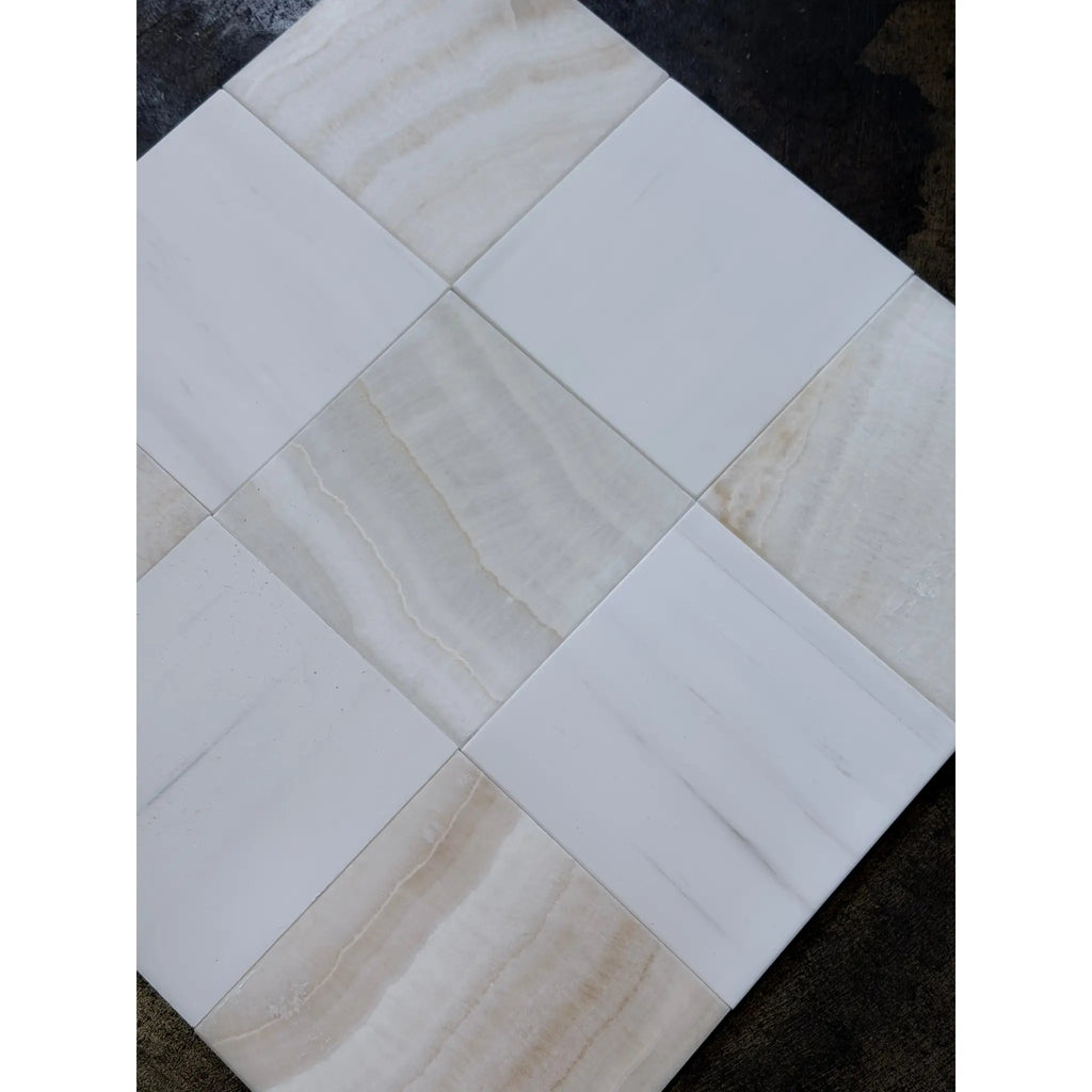 White Onyx Vanilla Onyx vein-cut 12x12 polished marble tiles
