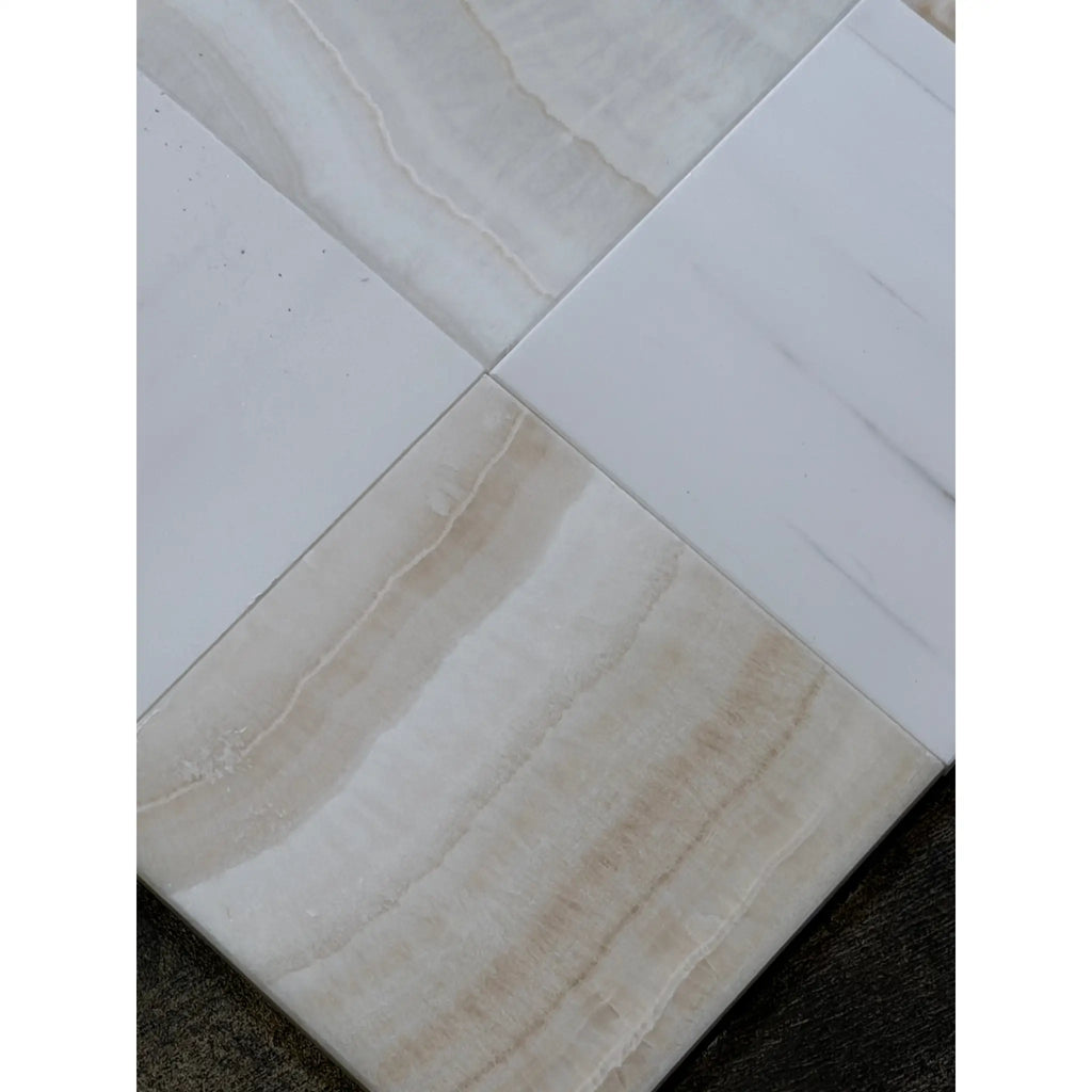 White Onyx Vanilla Onyx vein-cut 12x12 polished marble tiles