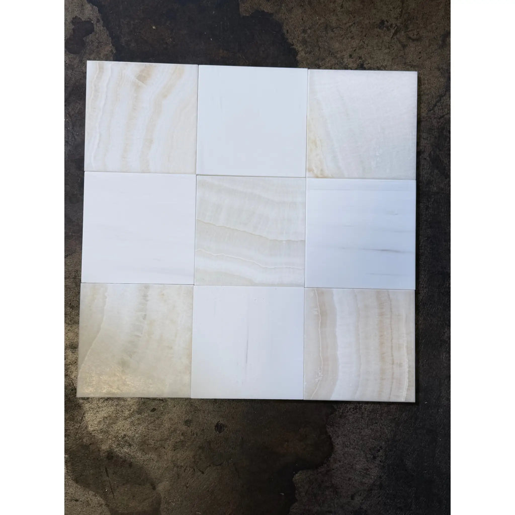 White Onyx Vanilla Onyx Vein-Cut 12x12 Polished Marble Tile Grid