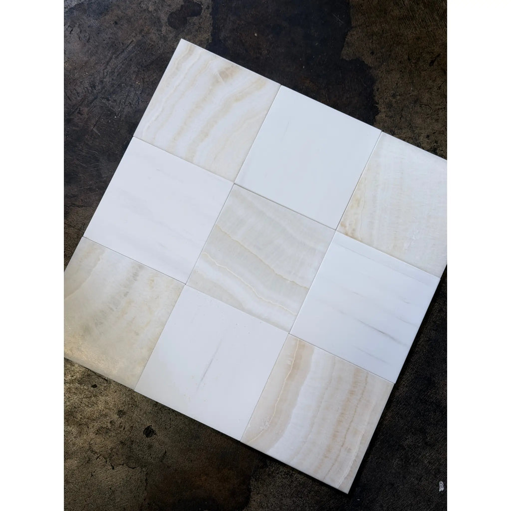 White Onyx Vanilla Onyx vein-cut 12x12 polished marble nine-tile grid