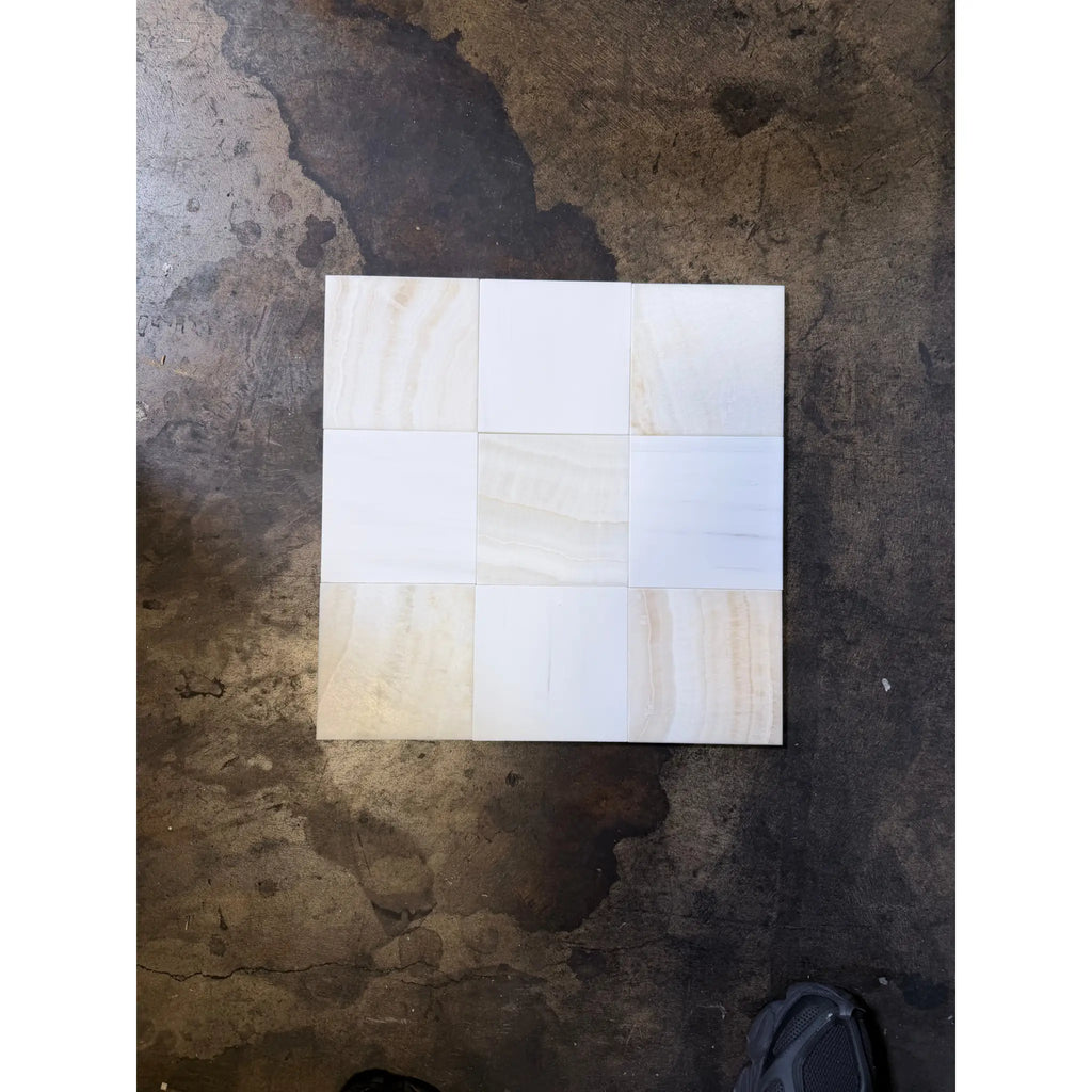 White Onyx Vanilla Onyx vein-cut 12x12 polished marble tile grid
