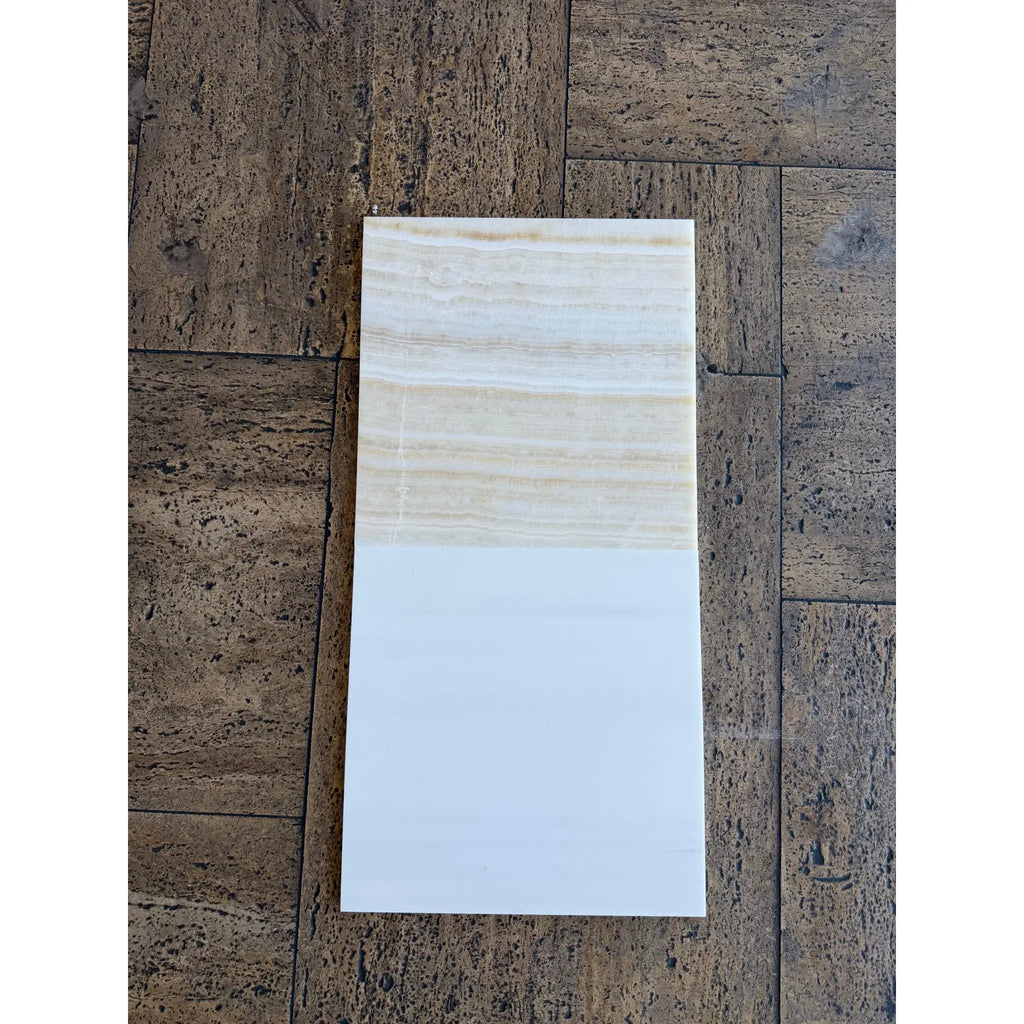 White Onyx Vanilla Onyx vein-cut 12x12 polished marble tile with beige veining to pale blue