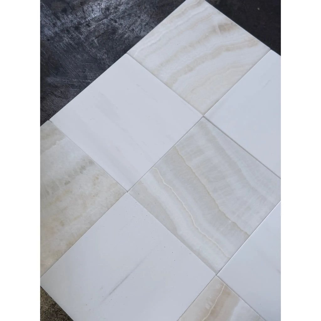 White Onyx Vanilla Onyx vein-cut 12x12 polished marble tiles