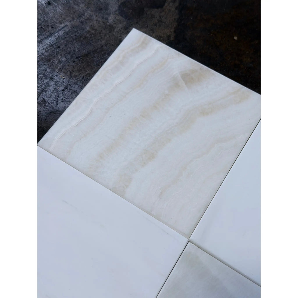 White Onyx Vanilla Onyx vein-cut 12x12 polished marble tile