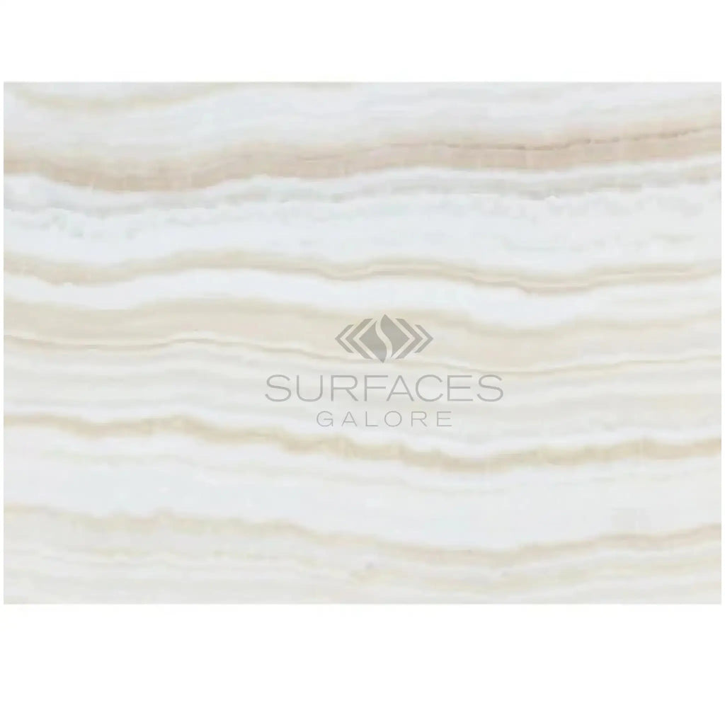 Creamy Onyx slab with horizontal bands in White Onyx Bianco-Vanilla 12X24 Marble Polished