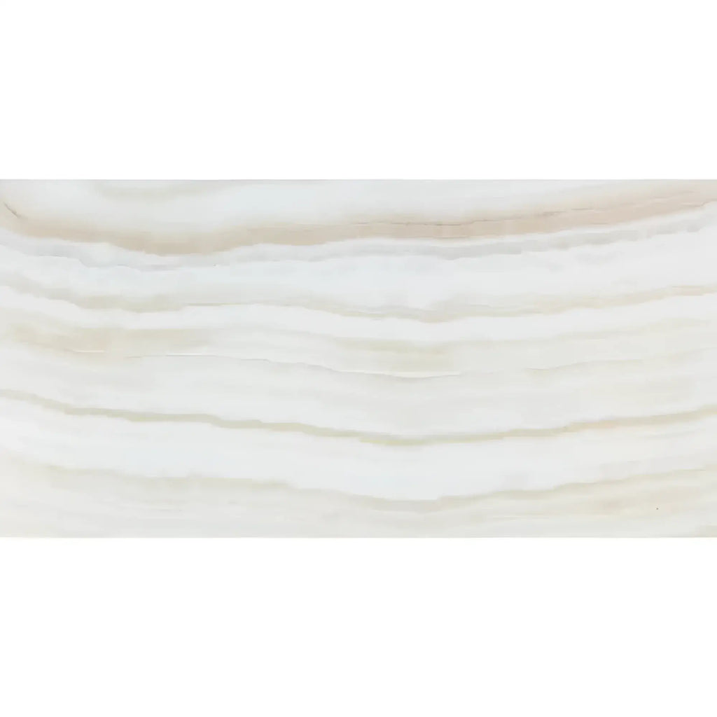 Creamy horizontally-banded White Onyx Bianco-Vanilla Vein-Cut 12X24 Marble Polished