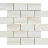 Beige brick-patterned tile mosaic from White Onyx Bianco-Vanilla Vein-Cut marble