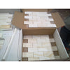 White onyx vein-cut 2x4 mosaic marble polished tiles in white marble effect with subtle veining arranged in stacked brick pattern