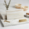 White onyx vein cut 3x6 polished marble serving board with subtle beige veining and clean edges