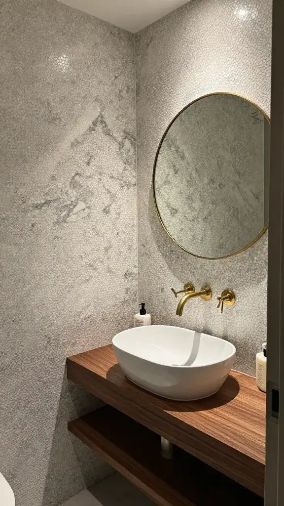 Petite Powder Room Vanity Backsplash