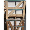 Stack of white pearl botticino beige marble 12x12 polished or honed tiles secured in a wooden crate with green straps