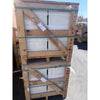 Stacked white pearl and botticino beige marble 12x12 polished or honed tiles secured in wooden crates with green straps