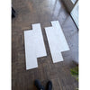 White Pearl Botticino Beige marble 12x24 tiles on dark wood floor