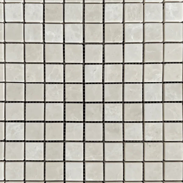 White Pearl Botticino Beige Marble 1X1 Square Mosaic Polished Tile Pattern Design