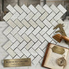White pearl botticino beige marble 1x2 herringbone mosaic polished tiles in white turkish marble diagonal brick pattern
