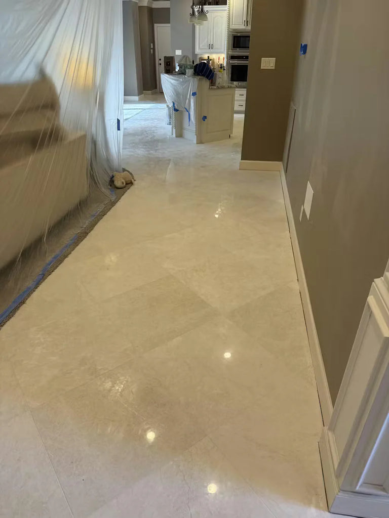 Polished White Pearl Botticino Beige marble floor tiles 24x24 with subtle veining