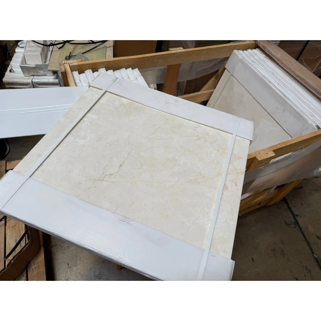 Polished White Pearl Botticino Beige Marble 24x24 Tile with Cream Veins