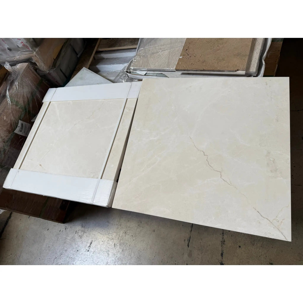 White Pearl Botticino Beige Marble 24x24 Polished Cream Tile