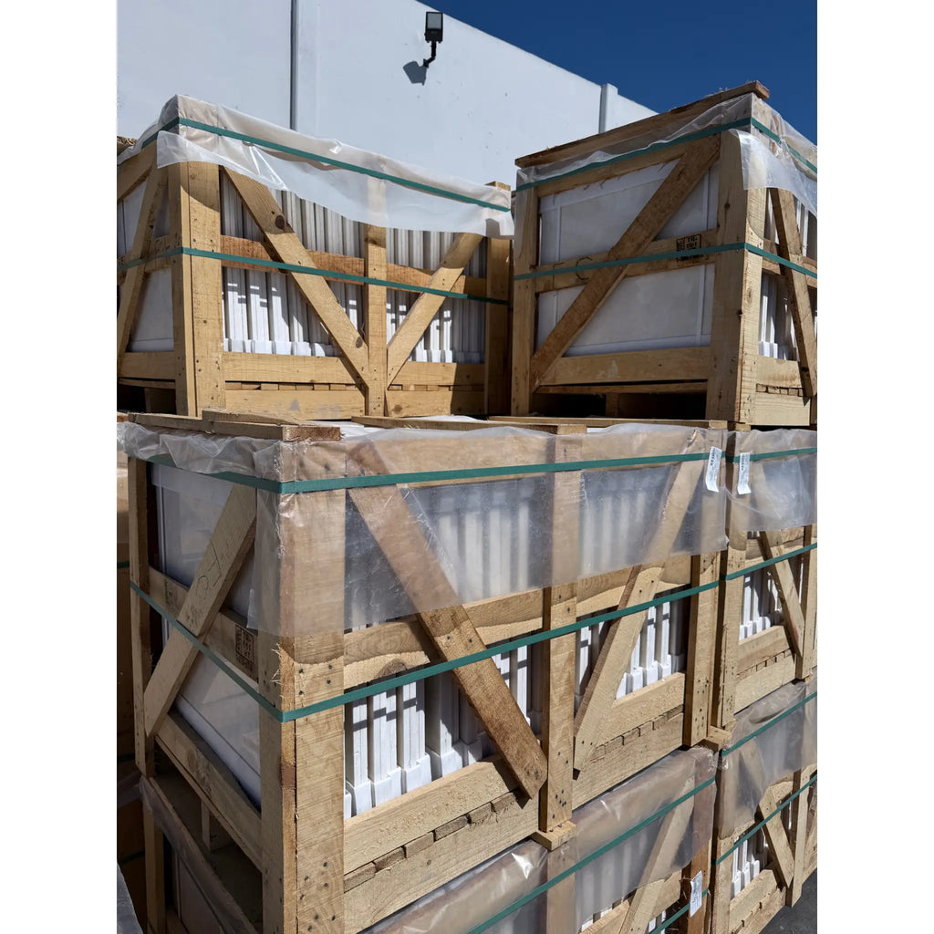 Wooden crates of windows for White Pearl and Botticino Beige Marble 24x24 tiles