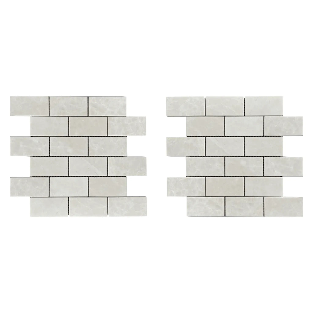 Two white brick tile sheets of White Pearl/Botticino Beige Marble mosaic