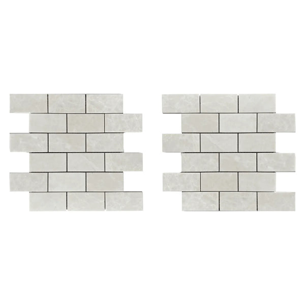 Two white brick tile sheets of White Pearl/Botticino Beige Marble mosaic
