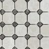 White Pearl and Botticino Beige Marble Octagon with Emperador Dark Dots Mosaic Pattern