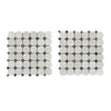Two mosaic tile sheets of White Pearl and Botticino Beige Marble with Emperador Dark Dots