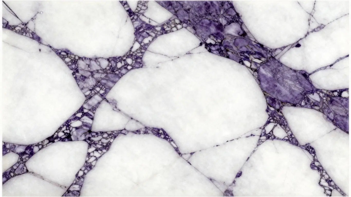 Calacatta Viola marble tiles with purple veining.