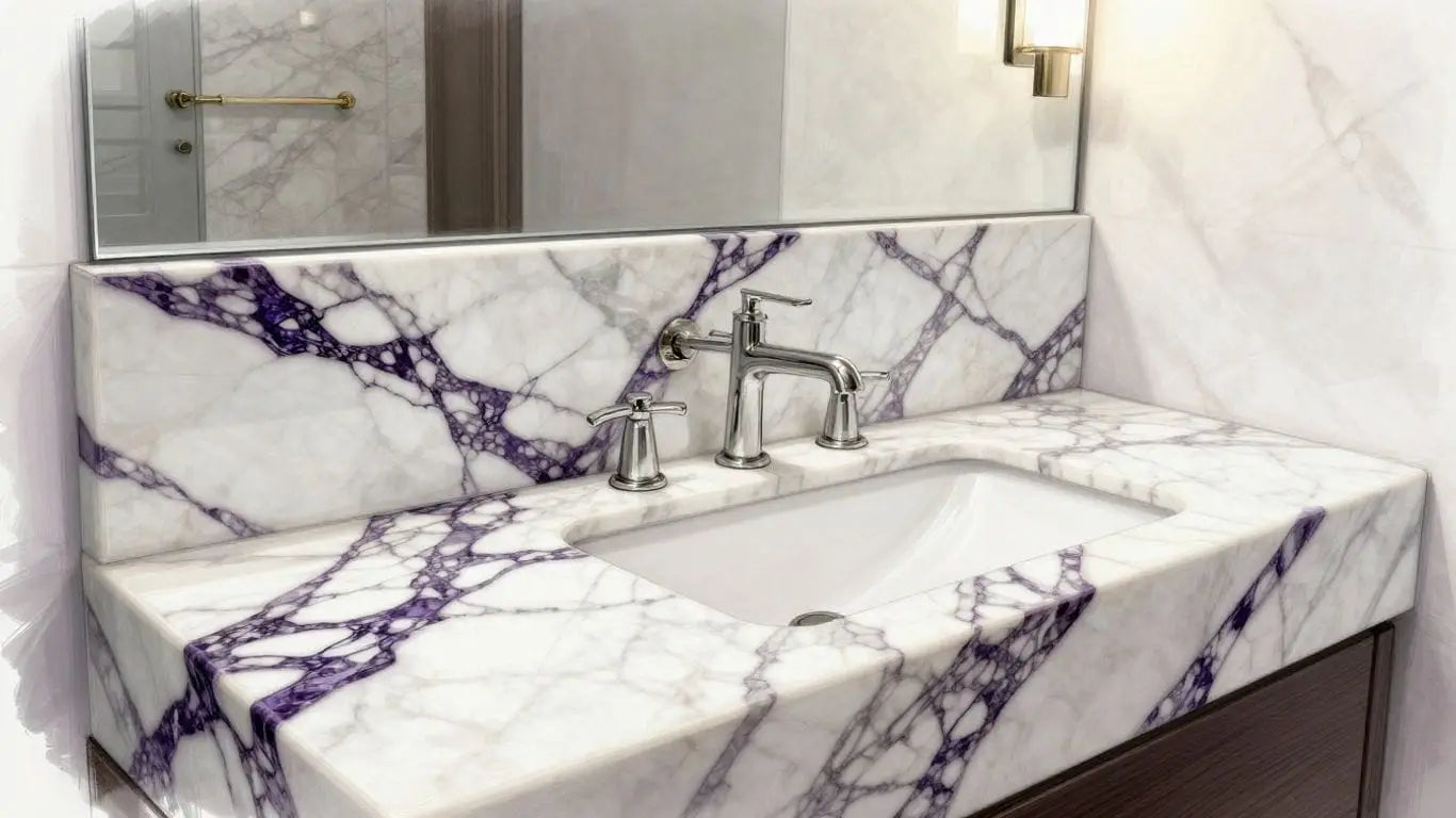 Calacatta Viola marble vanity in a bathroom renovation sketch.