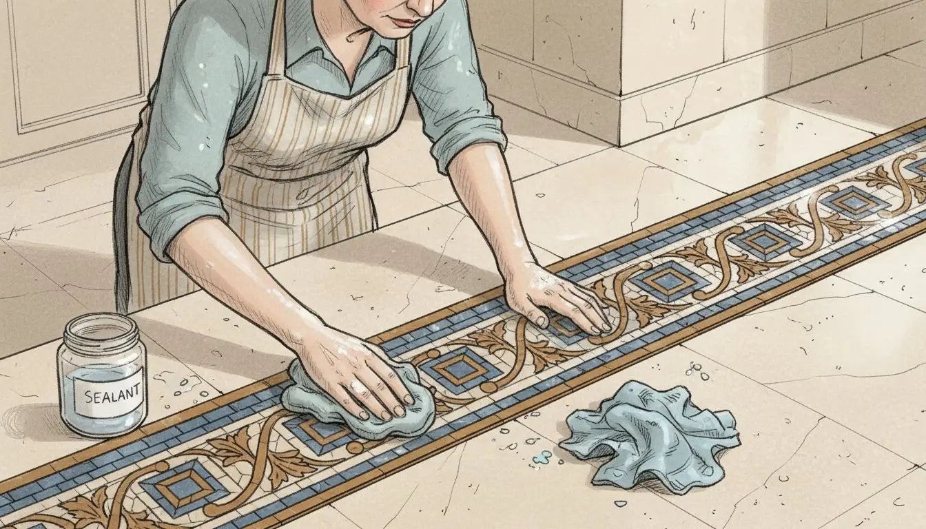 Roman mosaic border detail semi-cleaned