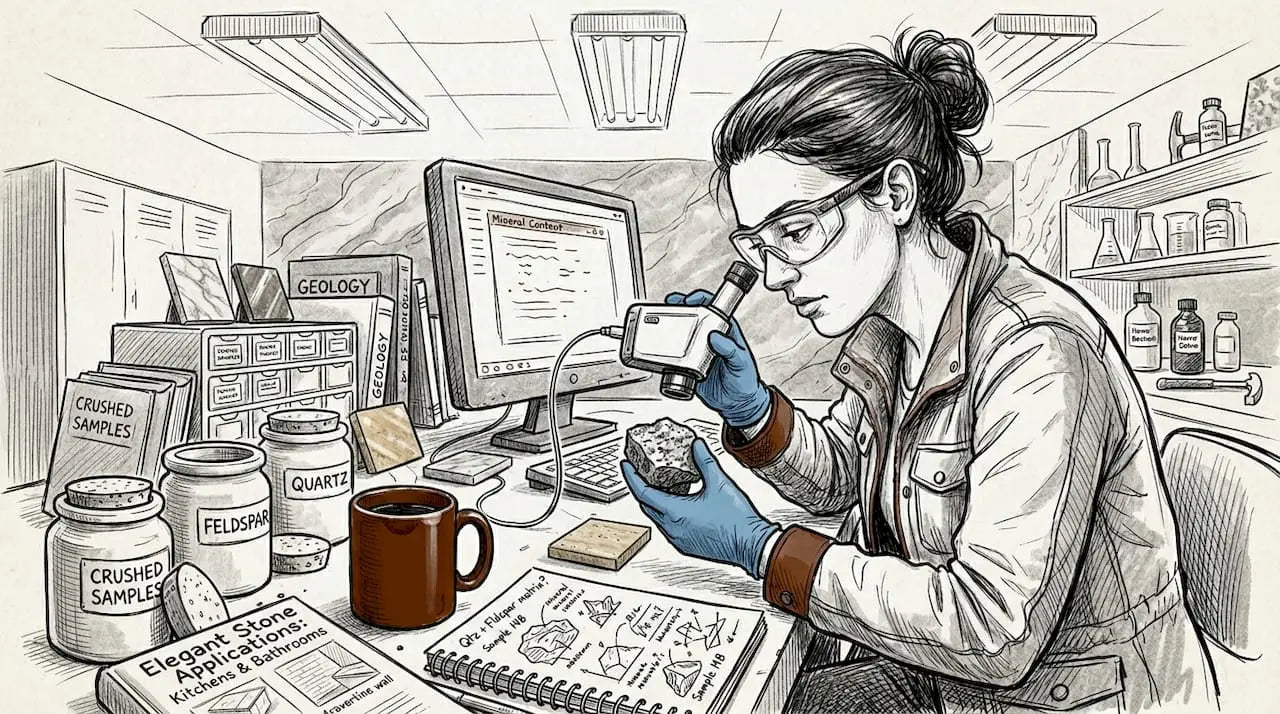 Geologist testing granite sample in laboratory