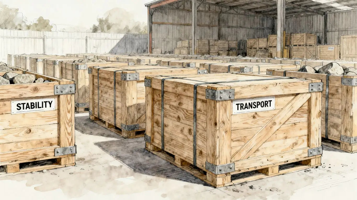 Loading stone crates from international quarries for shipping