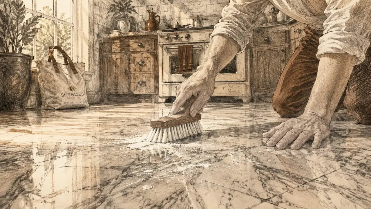 Close-up of brushing marble efflorescence