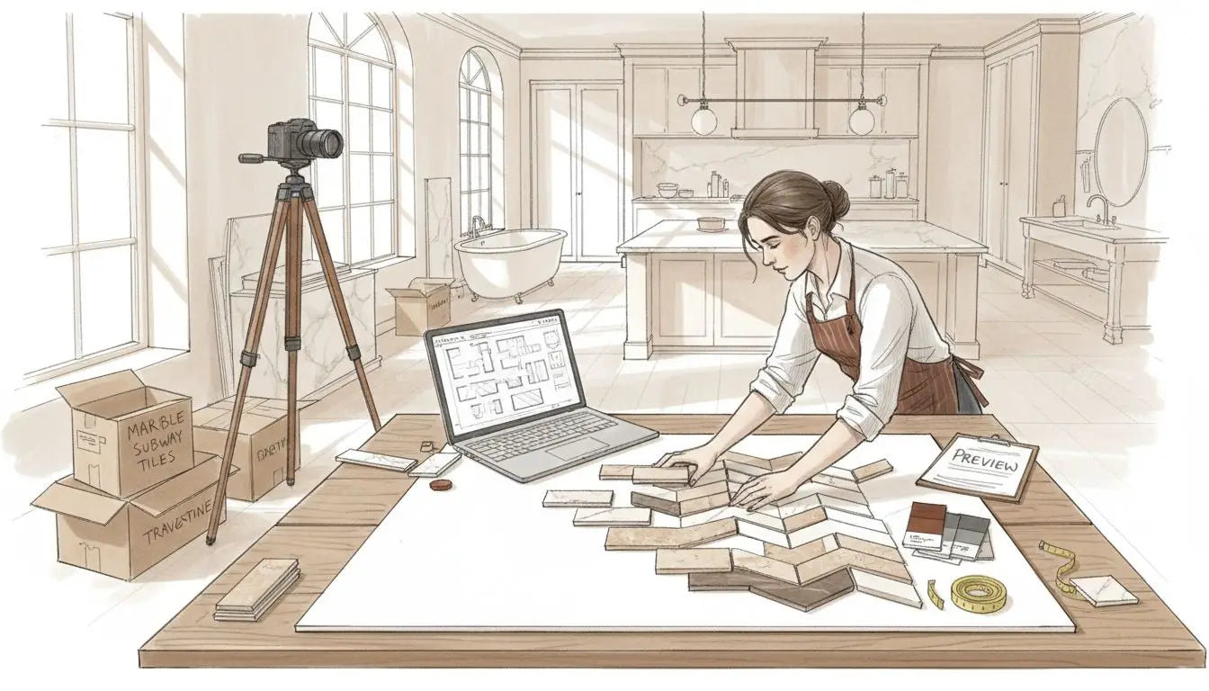 Designer dry lays tiles in studio