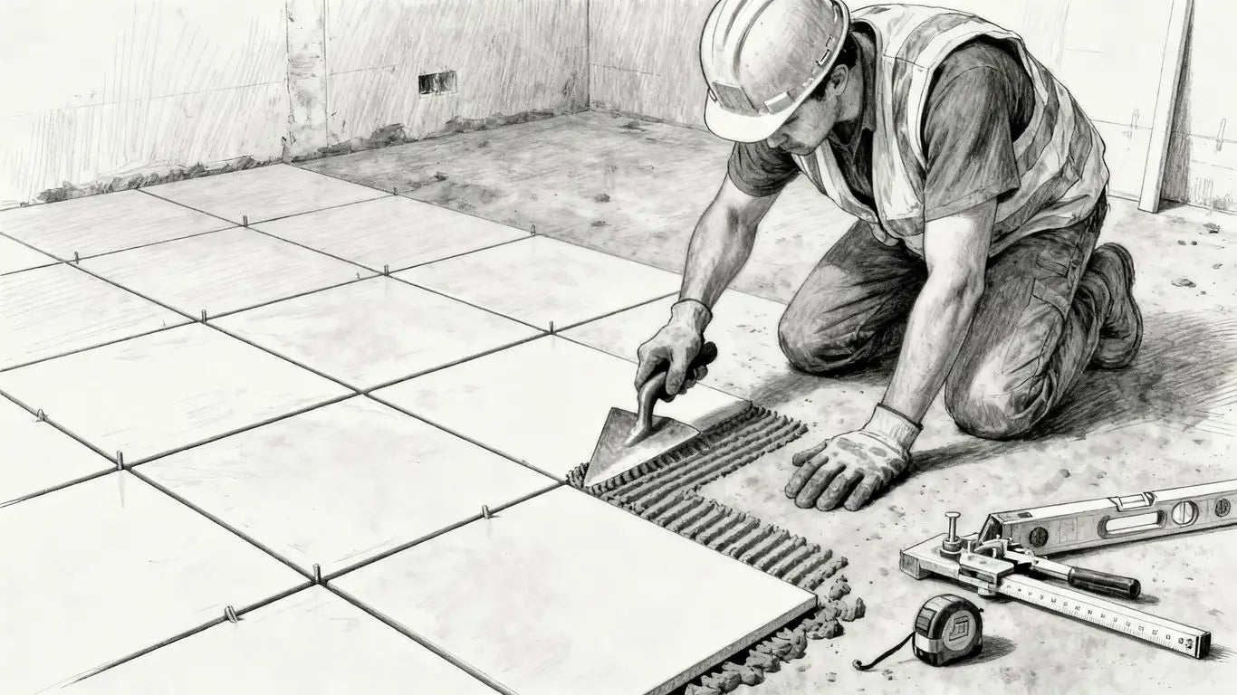 Technical marble tile installation process